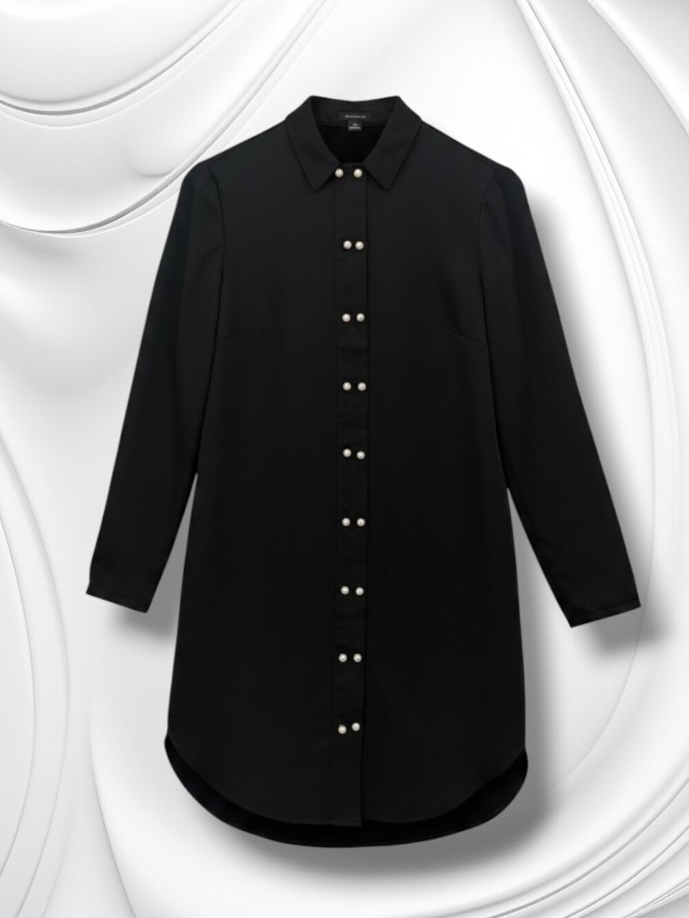 Ann Taylor Pearl Button Long Sleeve Silk Feel Dress